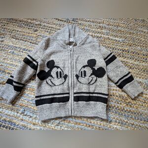 GAP x Disney Mickey Mouse Gray Black Knit Full Zip Hoodie 2T Sweatshirt Sweater